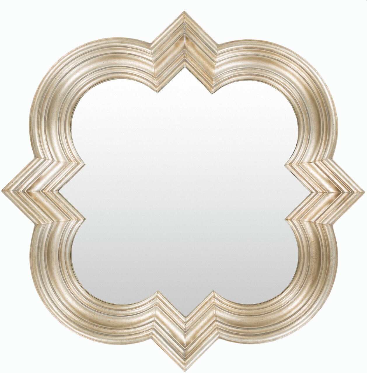 Diva At Home 34" Silver Polystyrene Framed Quatrefoil Designed Square Wall Mirror